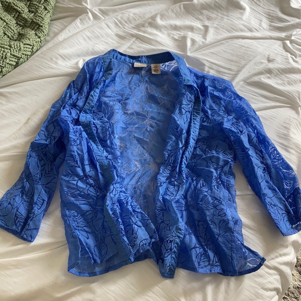 y2k blue mesh button up
